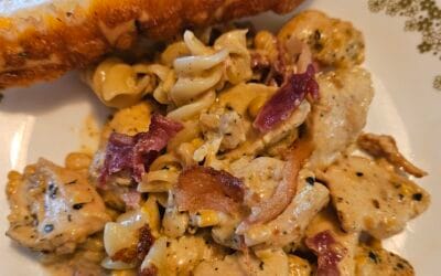 Homepage - Outrange Homestead 7 - Outrange Homestead Creamy Chicken Pasta with Canned Corn and Bacon